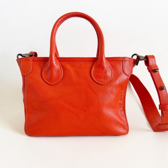 Beck Beckini Bag Tote Crossbody Satchel Italian Pebble Leather Logo Embossed - Picture 4 of 13